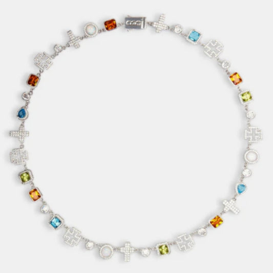 Multi White Gemstone & Cross Set