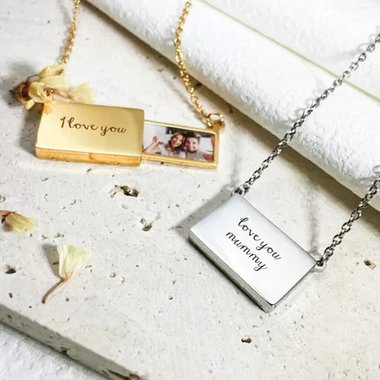 Custom Love Message Stamp Drawer Photo Necklace